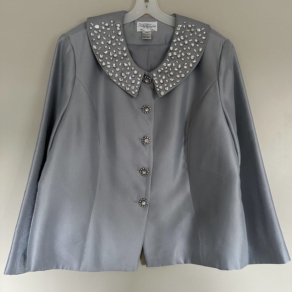 Grey Evening Vintage Blazer Size 22W Beaded Rhinestones Cocktail